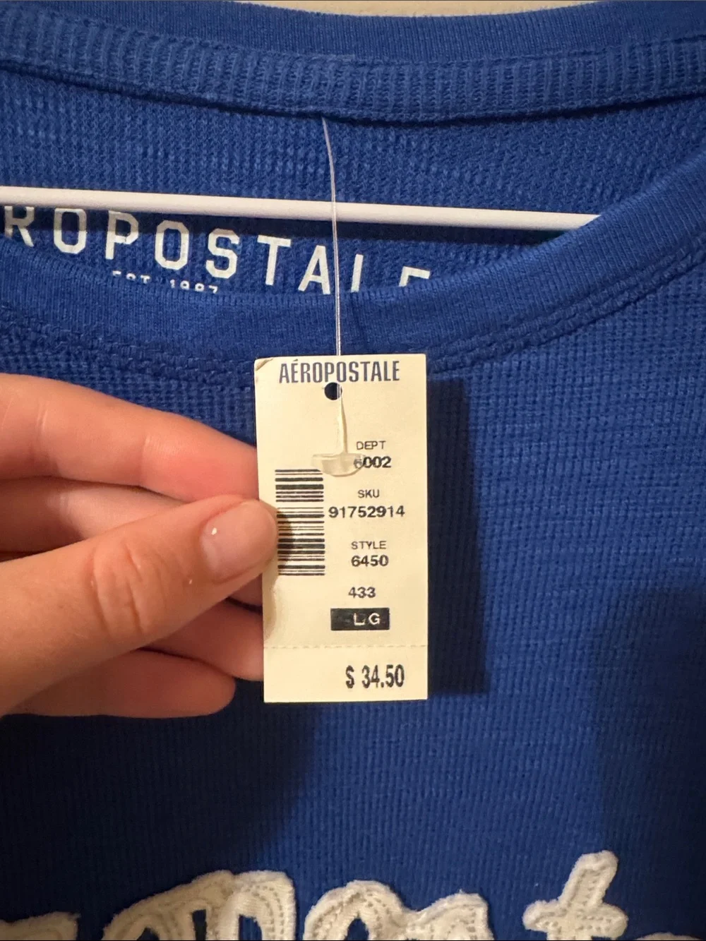 Aeropostale Men's Bright Blue Crewneck Sweater with White 1987 Logo